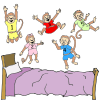 5 monkeys in the bed