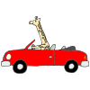 The+giraffe+is+________+the+red+car. Picture
