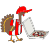 Turkey dressed as a pizza guy