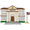 The American flag flies in front of libraries.  Picture