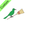 The+bird+is+_____+the+broom. Picture