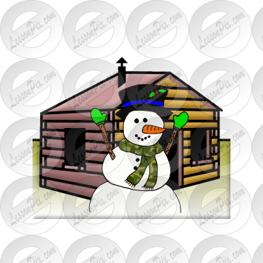 snowman in front of the cabin Picture